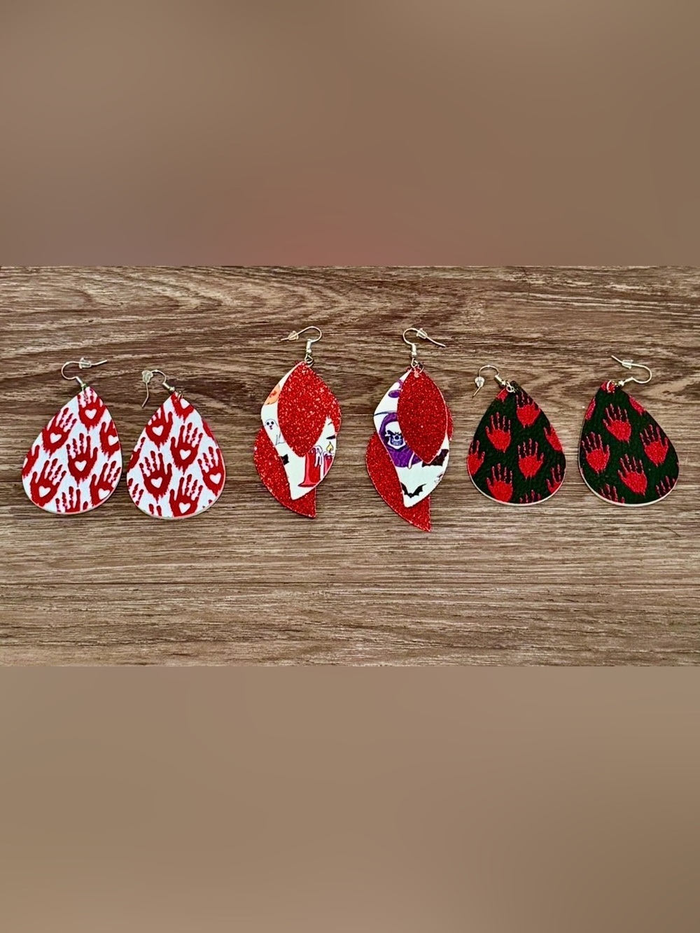 Women’s  Halloween Earrings - Set of Three Stylish Pairs Red
